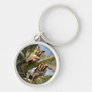Deux hiboux dans les bois, oiseaux, porte-clés fau