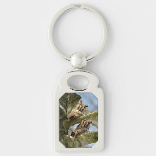 Deux hiboux dans les bois, oiseaux, porte-clés fau