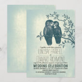 deux hiboux en amour et des invitations de mariage (Devant / Derrière)