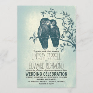 deux hiboux en amour et des invitations de mariage