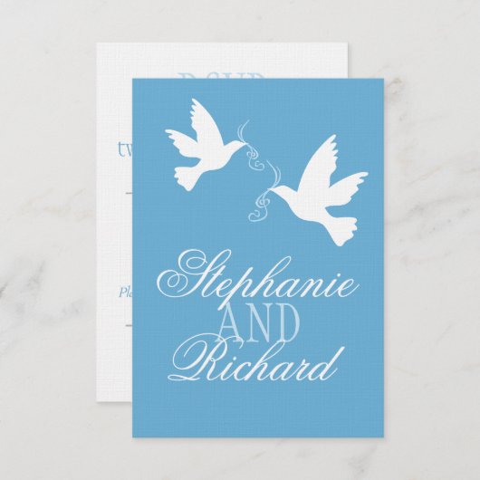 Deux inséparables blancs bleu mariage formel RSVP (Devant / Derrière)