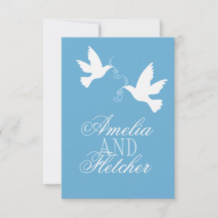 Deux inséparables blancs bleu mariage formel RSVP