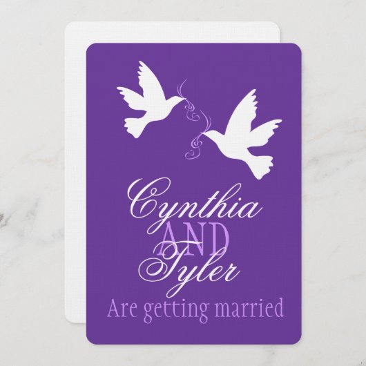 Deux inséparables blancs invitation de mariage vio (Devant / Derrière)