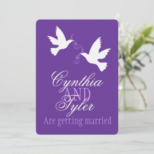 Deux inséparables blancs invitation de mariage vio (Debout devant)