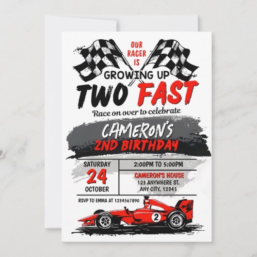 Deux Invitation d'anniversaire rapide Deux Fast 2 (Devant)