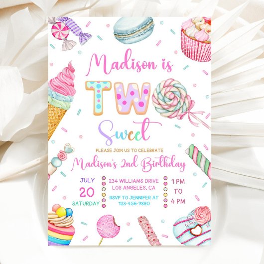 Deux Invitation d'anniversaire sucrée, Candy Sweet