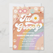 Deux Invitation Groovy Rétro Daisy 2ème Anniversai (Devant)