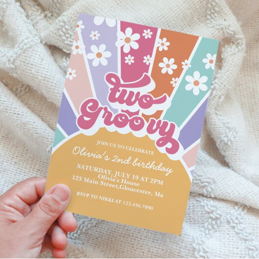 Deux Invitation Groovy Sunshine Rainbow Daisy