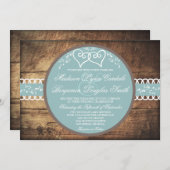 Deux invitations bleues en bois rustiques de (Devant / Derrière)