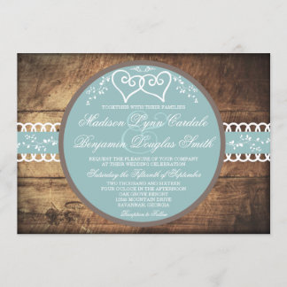 Deux invitations bleues en bois rustiques de