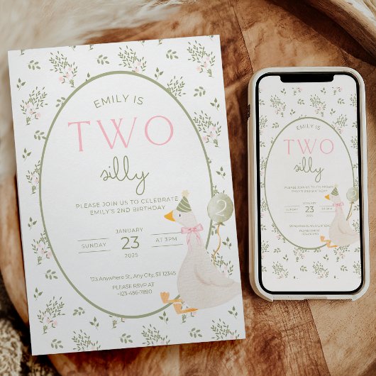 Deux Invitations d'anniversaire d'oie idiote Flora