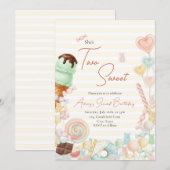 Deux Invitations D'anniversaire Douces Rayure Jaun (Devant / Derrière)