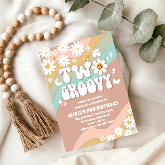 Deux invitations d'anniversaire Groovy Daisy