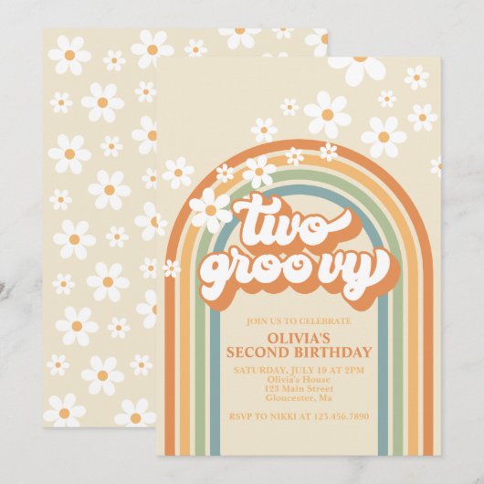 Deux Invitations d'anniversaire Groovy Rétro Arc-e (Devant / Derrière)