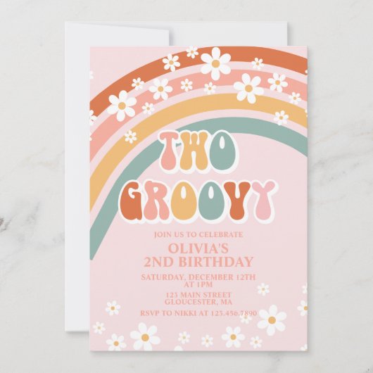 Deux invitations d'anniversaire rétro arc-en-ciel (Devant)