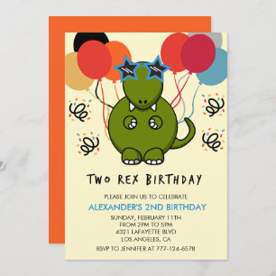Deux invitations d'anniversaire rex Cute 2e dinomi