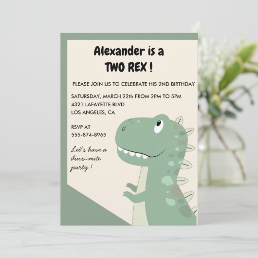 Deux invitations d'anniversaire rex Cute dinomite (Debout devant)
