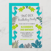 Deux invitations d'anniversaire rex garçon bleu ju (Devant / Derrière)