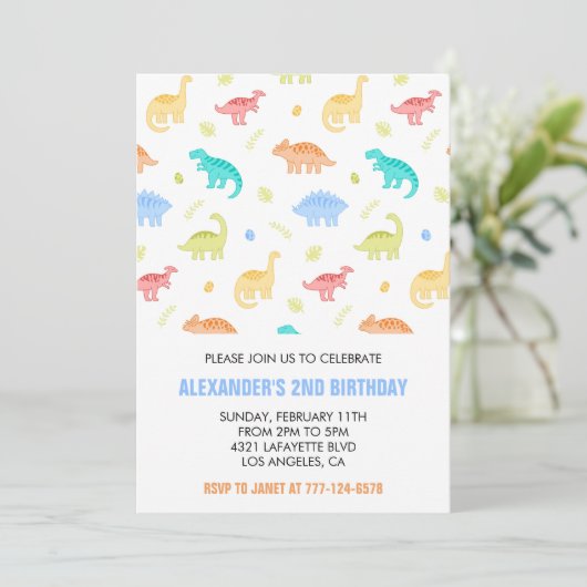 Deux invitations d'anniversaire rex pour enfants j (Debout devant)