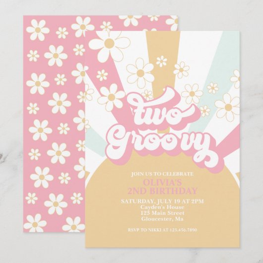Deux Invitations Ensoleillées Groovy Rétro Été (Devant / Derrière)