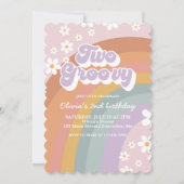 Deux invitations groovy rétro arc-en-ciel pour un  (Devant)