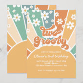 Deux invitations groovy rétro soleil arc-en-ciel D (Devant / Derrière)