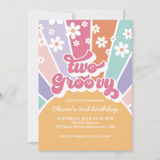 Deux Invitations Groovy Sunshine Rainbow Daisy (Devant)