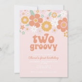 Deux invitations rétro fleuries groovy pour un pre (Devant)