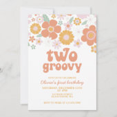 Deux invitations rétro fleuries groovy pour un pre (Devant)