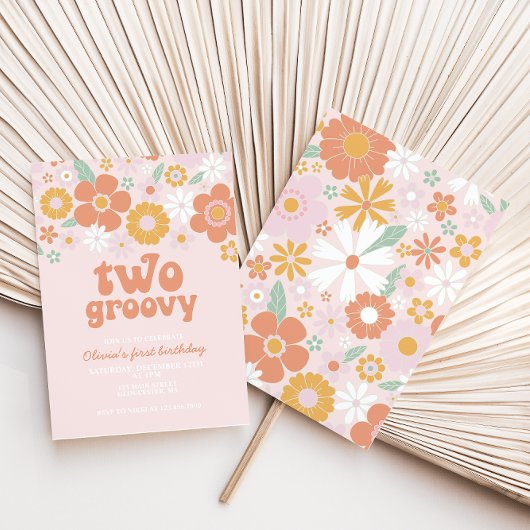 Deux invitations rétro fleuries groovy pour un pre