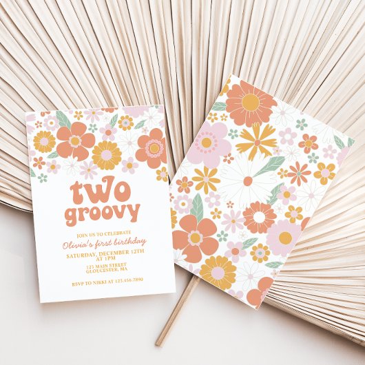 Deux invitations rétro fleuries groovy pour un pre