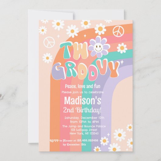 Deux invitations Super Boho Daisy 2e anniversaire (Devant)