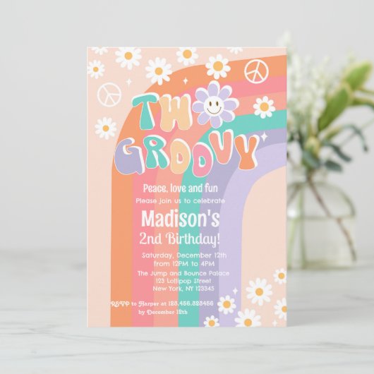 Deux invitations Super Boho Daisy 2e anniversaire (Debout devant)