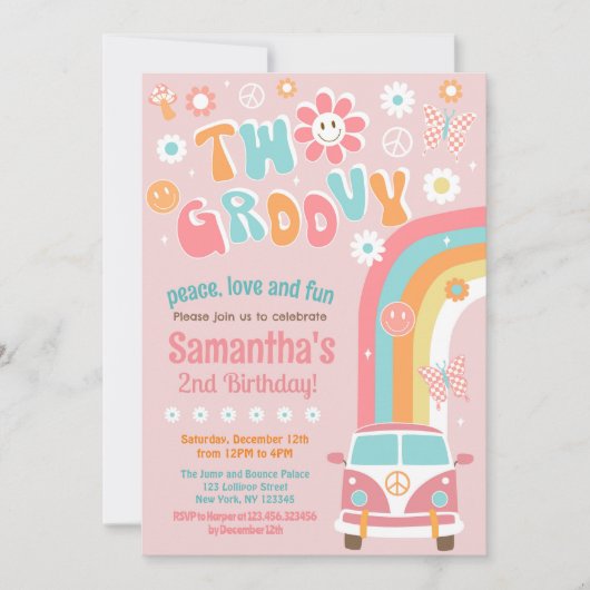 Deux invitations Super Boho Retro 2e anniversaire (Devant)
