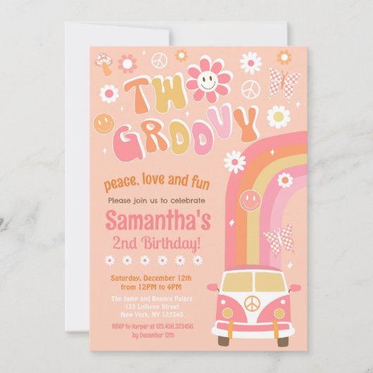 Deux invitations Super Boho Retro 2e anniversaire (Devant)