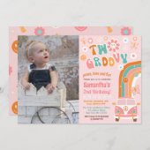 Deux invitations Super Boho Retro 2e anniversaire (Devant / Derrière)