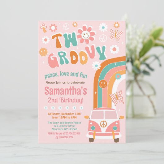 Deux invitations Super Boho Retro 2e anniversaire (Debout devant)