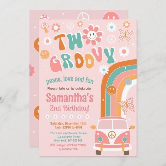 Deux invitations Super Boho Retro 2e anniversaire (Devant / Derrière)