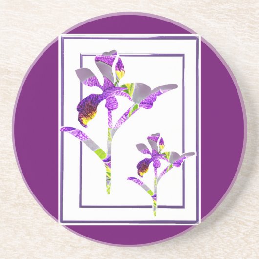 Deux Irises ~ Dessous de verre de boisson en grès (Devant)