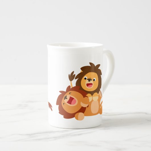 Deux Jolies caricatures Lions Bone China Mug (Devant droit)