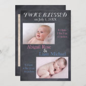 Deux jumeaux bénis - Faire-part de naissance (Devant / Derrière)