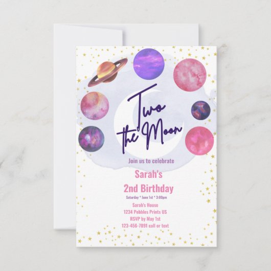 Deux la Lune 2e anniversaire Editable Invitation (Devant)