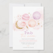 Deux La Lune 2e Anniversaire Invitation Girl Space (Devant)
