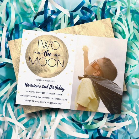 Deux La Lune 2e Invitation Photo Anniversaire