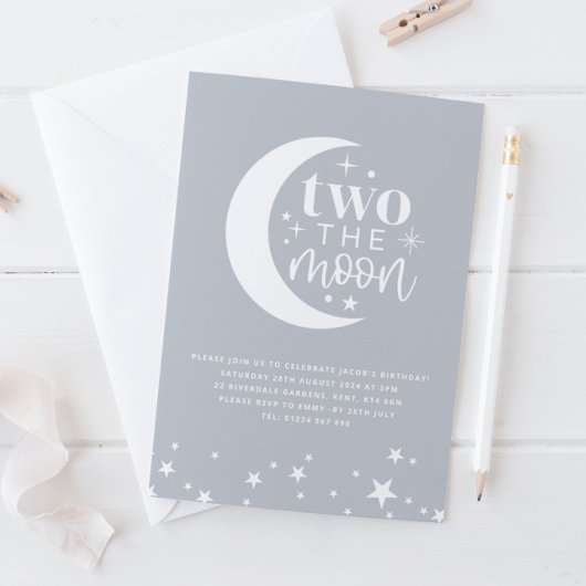 Deux La Lune Bleu Invitation Anniversaire