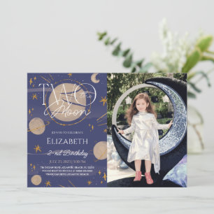 Deux La Lune Galaxy Anniversaire Photo Invitation