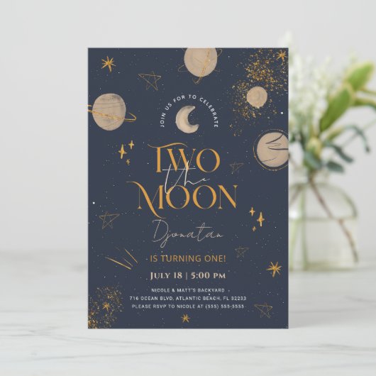 Deux La Lune Galaxy Invitation Anniversaire (Debout devant)