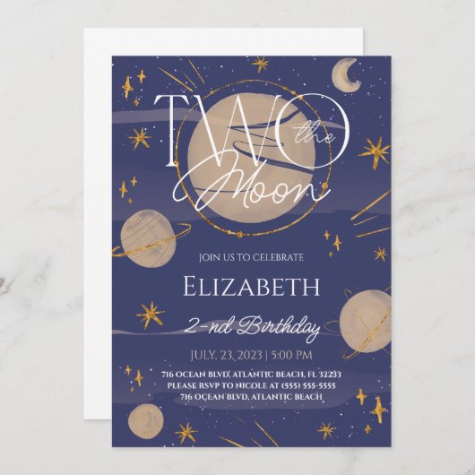 Deux La Lune Galaxy Invitation Anniversaire (Devant / Derrière)
