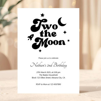 Deux La Lune Minimaliste 2e Invitation Anniversair