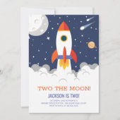 Deux la lune Rocket Ship Anniversaire Invitation (Devant)